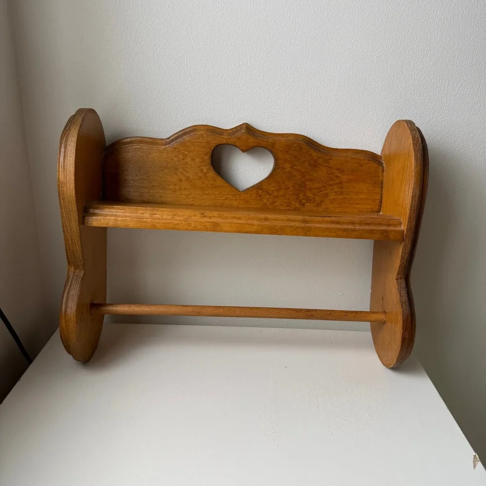 Vintage Wood Heart Cut Out Shelf With Towel Bar ~14
